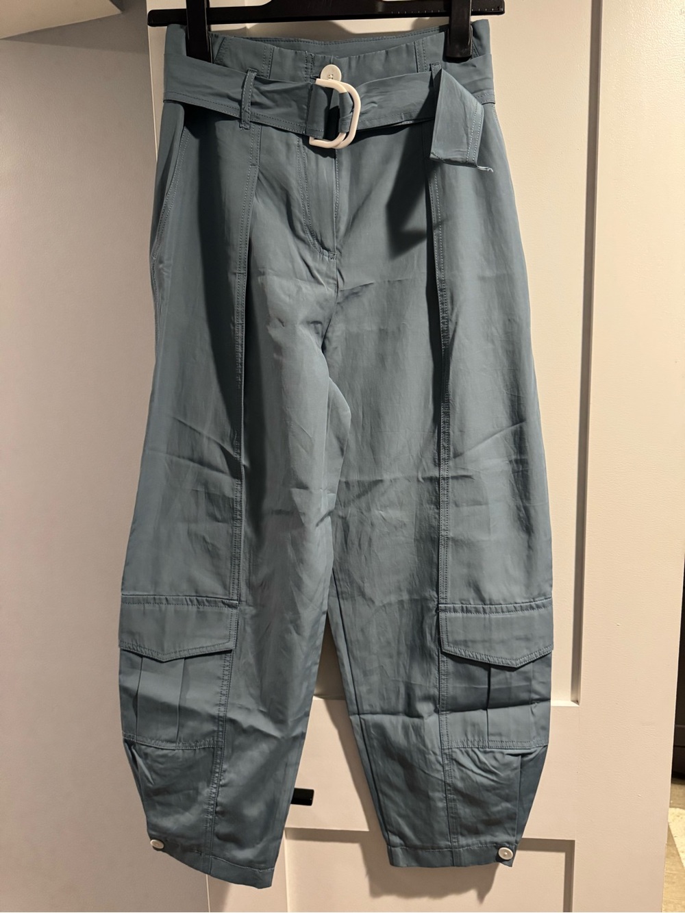ZARA High-Waist Belted Cargo Pants - Dusty Blue NWT - Picture 1 of 7